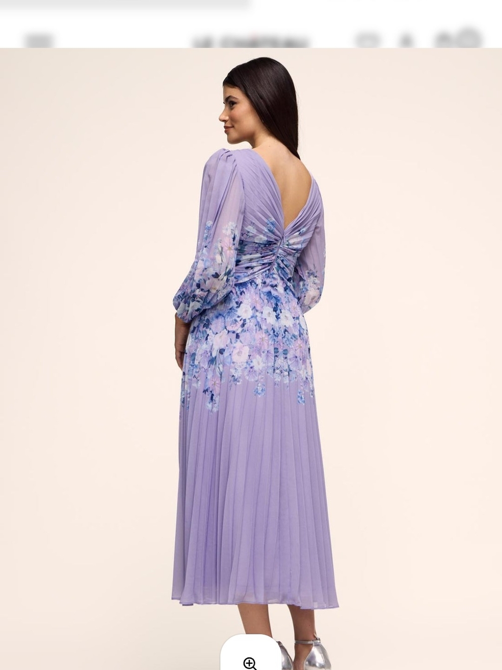 Suzy Shier Lavender Floral Pleated V-Neck Midi Dress - Picture 2 of 4